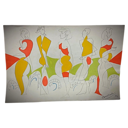 Vintage watercolor drawing by Jacques Courtade, numbered 91

