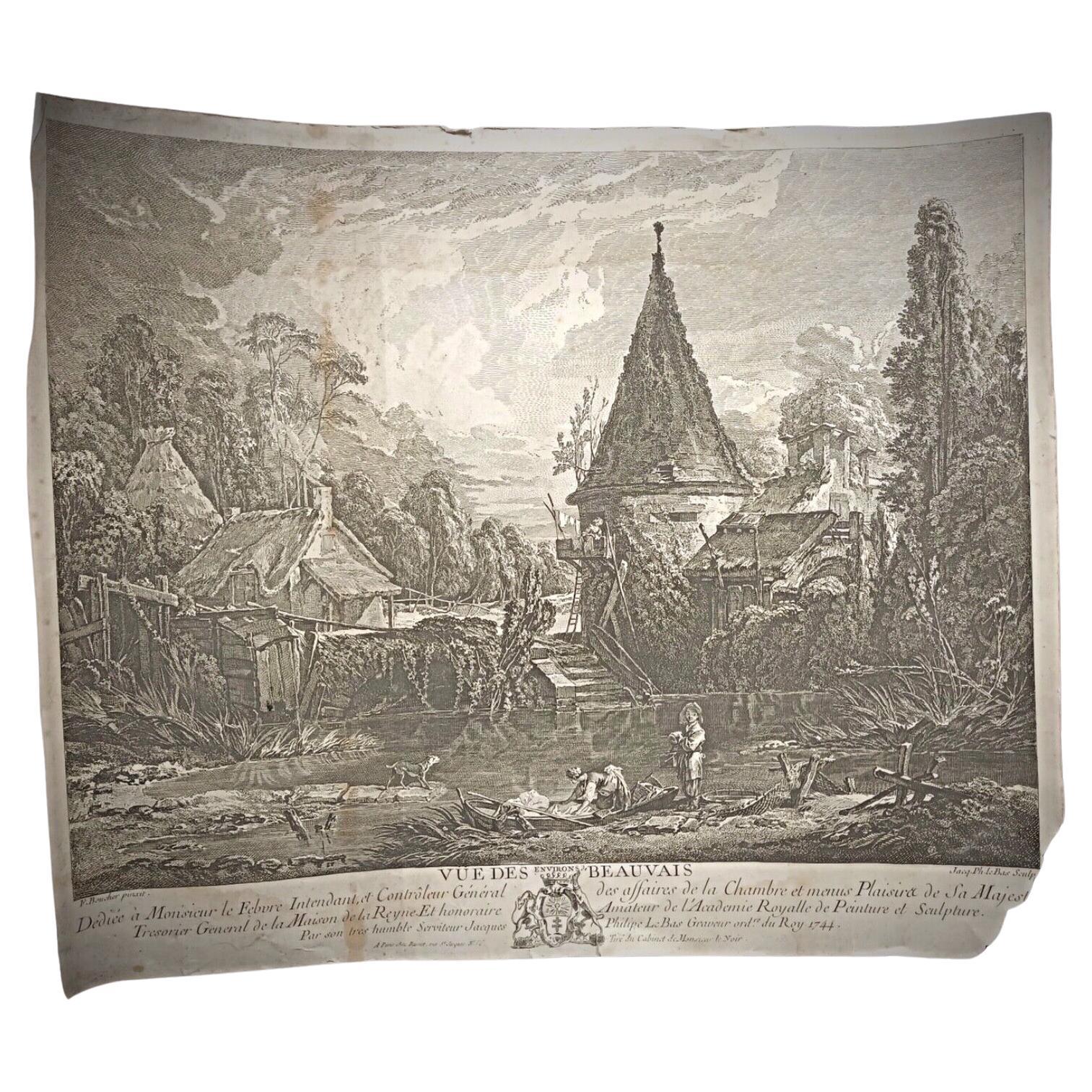 Antique lithograph “Vue des Environs de Beauvais” after François Boucher

