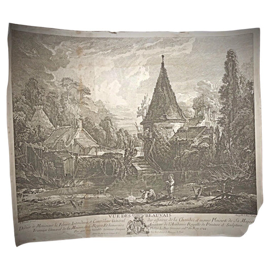 Antique lithograph “Vue des Environs de Beauvais” after François Boucher

