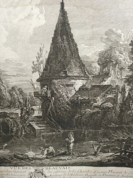 Close-up of graceful figures in Boucher lithograph

