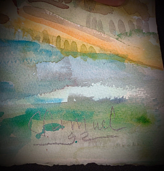 Close-up of river reflection and watercolor texture