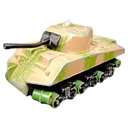 Patinaed 1974 Matchbox Sherman tank with bent barrel
