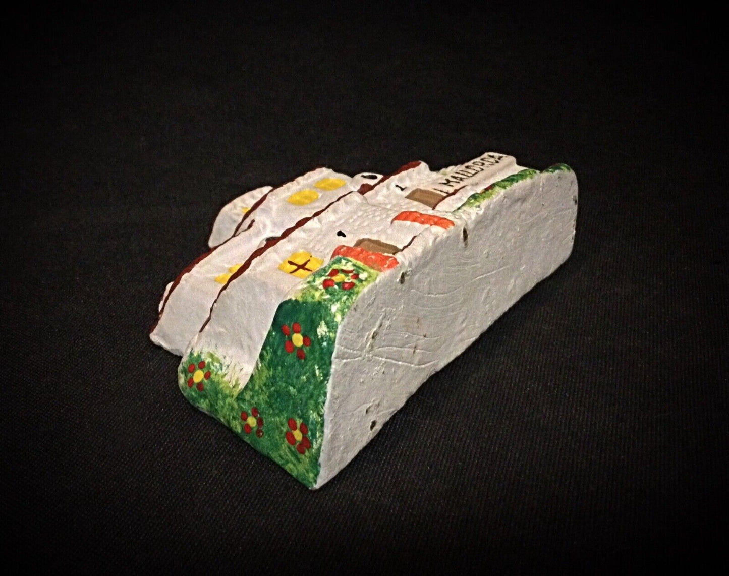 Plaster house figurine, hand-painted with vibrant colors
