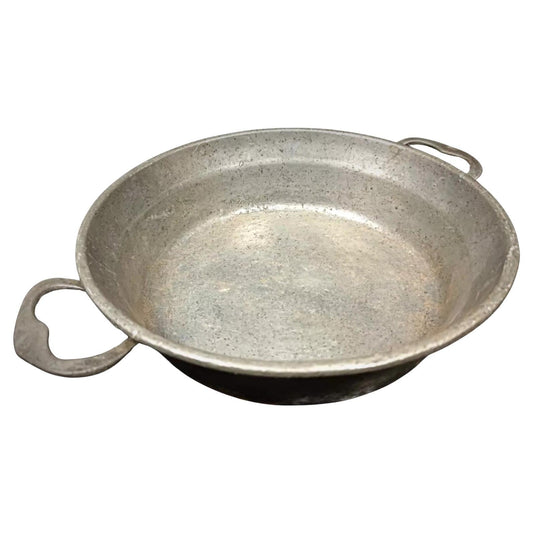 19th century pewter plate with handle front view

