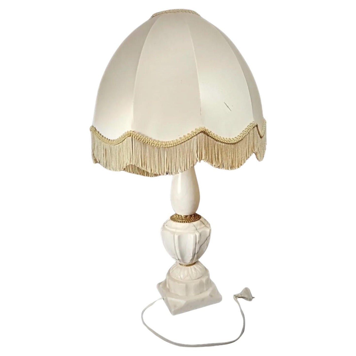 Antique alabaster and brass lamp with shade

