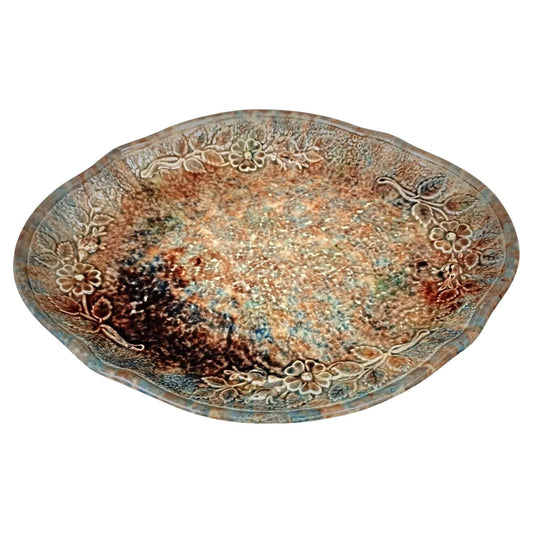 Vintage floral hand painted serving platter front view

