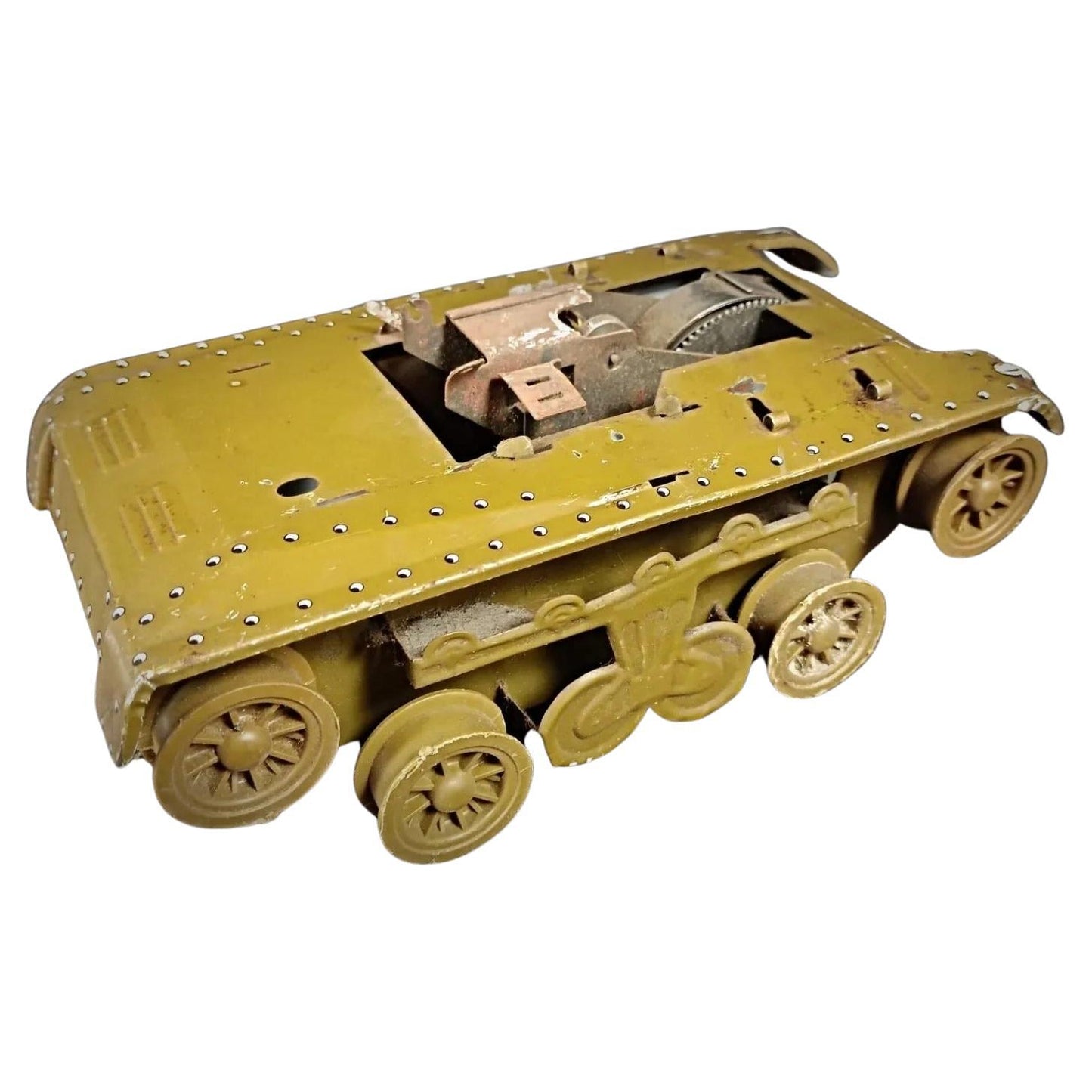 Vintage 1950 tinplate tank by Brev S.G.D.G front view

