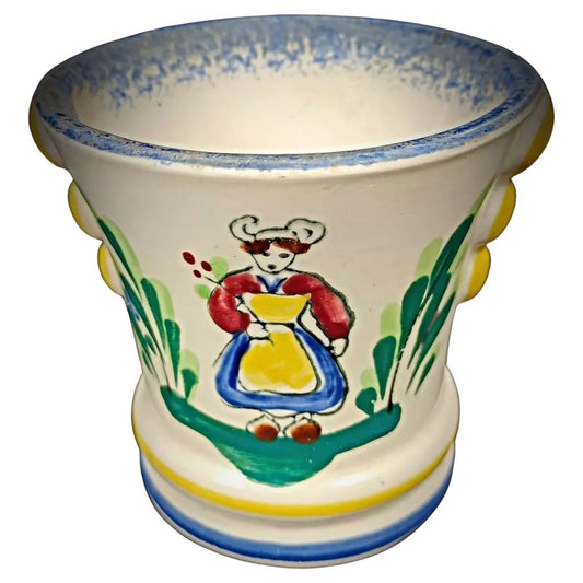Vintage faience pot with Breton and floral design

