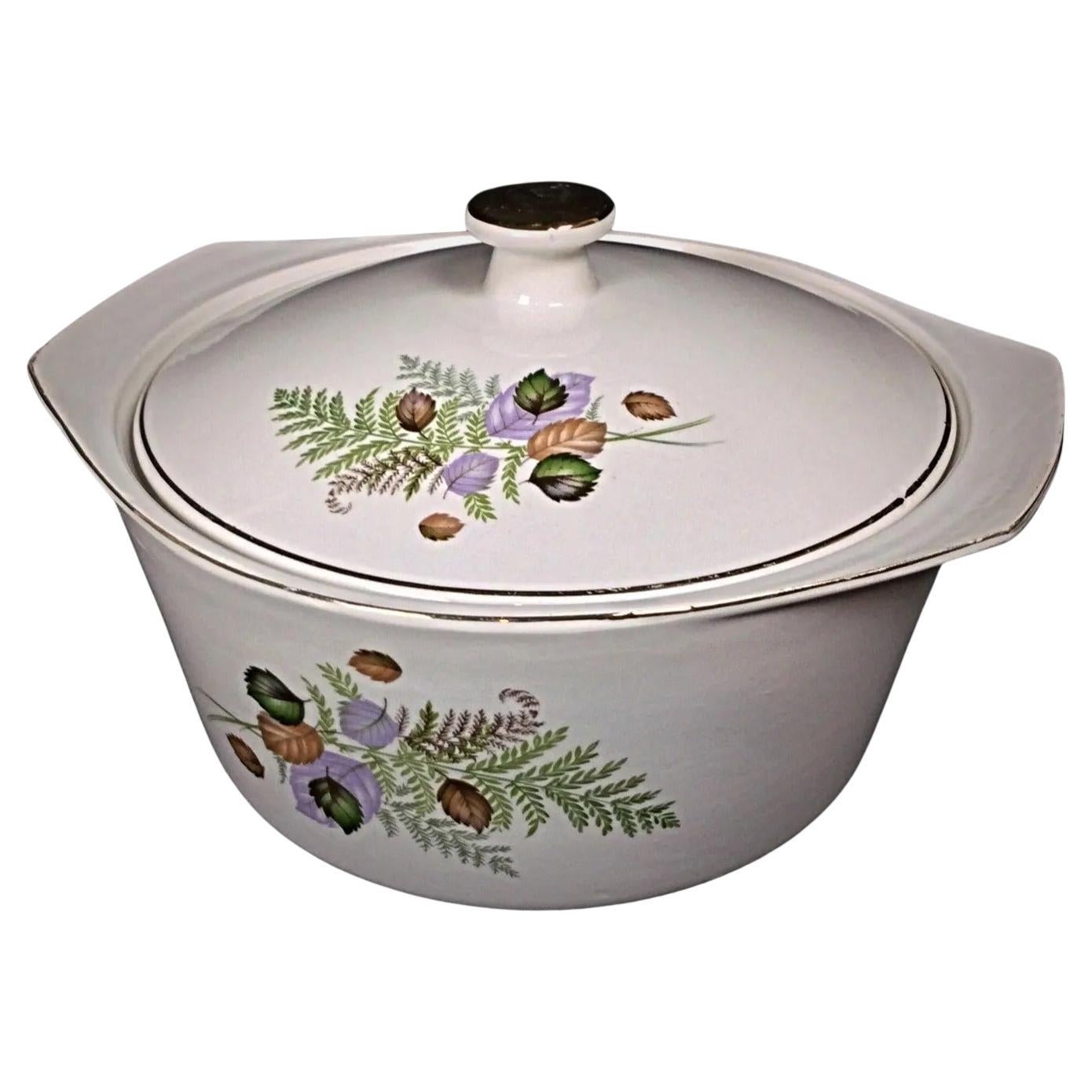 Antique floral faience soup tureen front view

