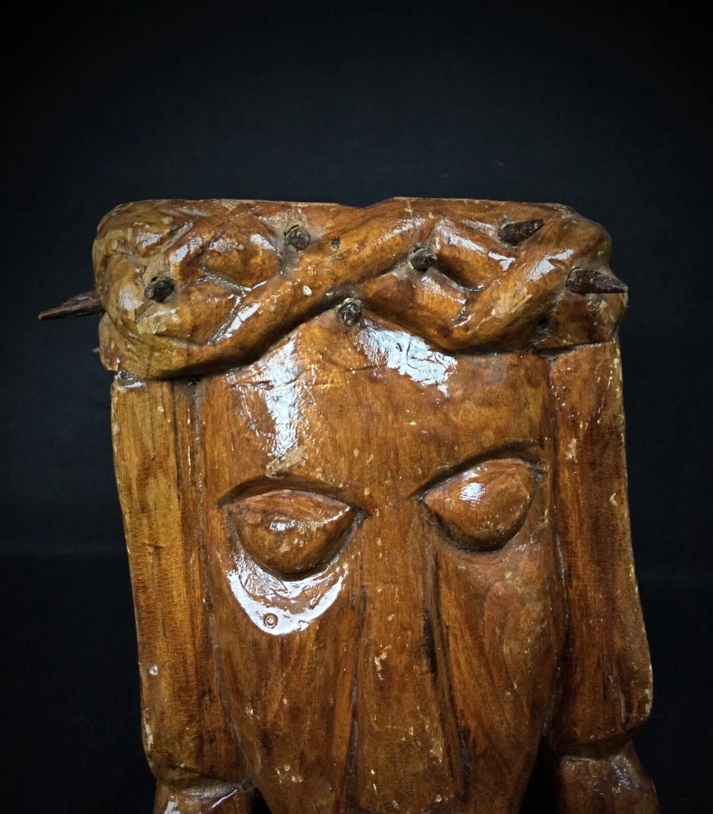 Close-up of wood grain and carving technique

