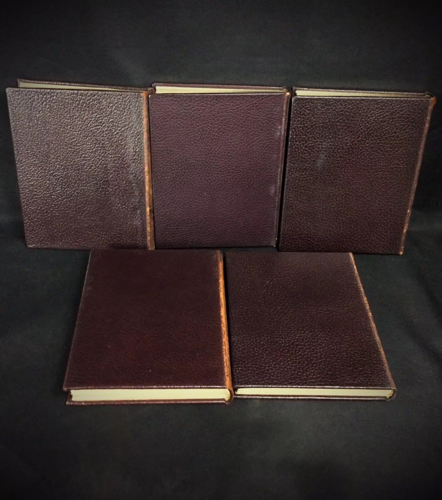 Close-up of the embossed title on the vintage book cover.

