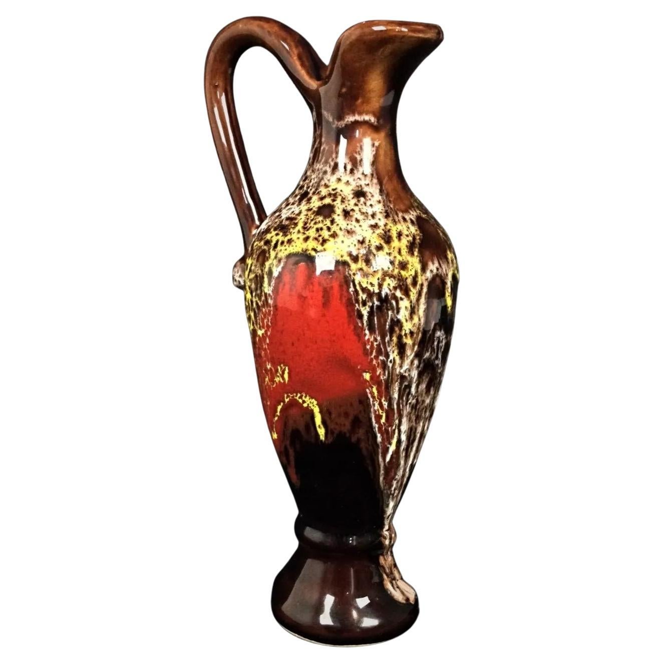 Charming vintage Vallauris ceramic ewer or soliflore with graceful lines and elegant design, signed by renowned French pottery, 9.6 inches tall