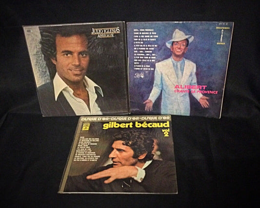 Close-up of Julio Iglesias' "Aimer la Vie" vinyl record cover.
