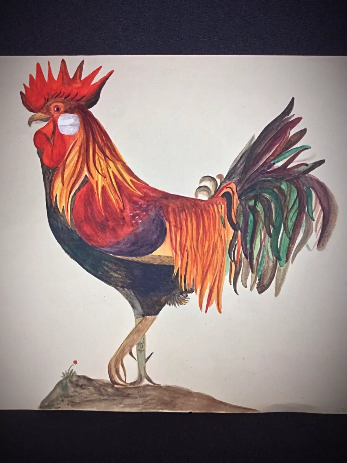 Corner detail showing watercolor technique and paper texture on original 1950s artwork