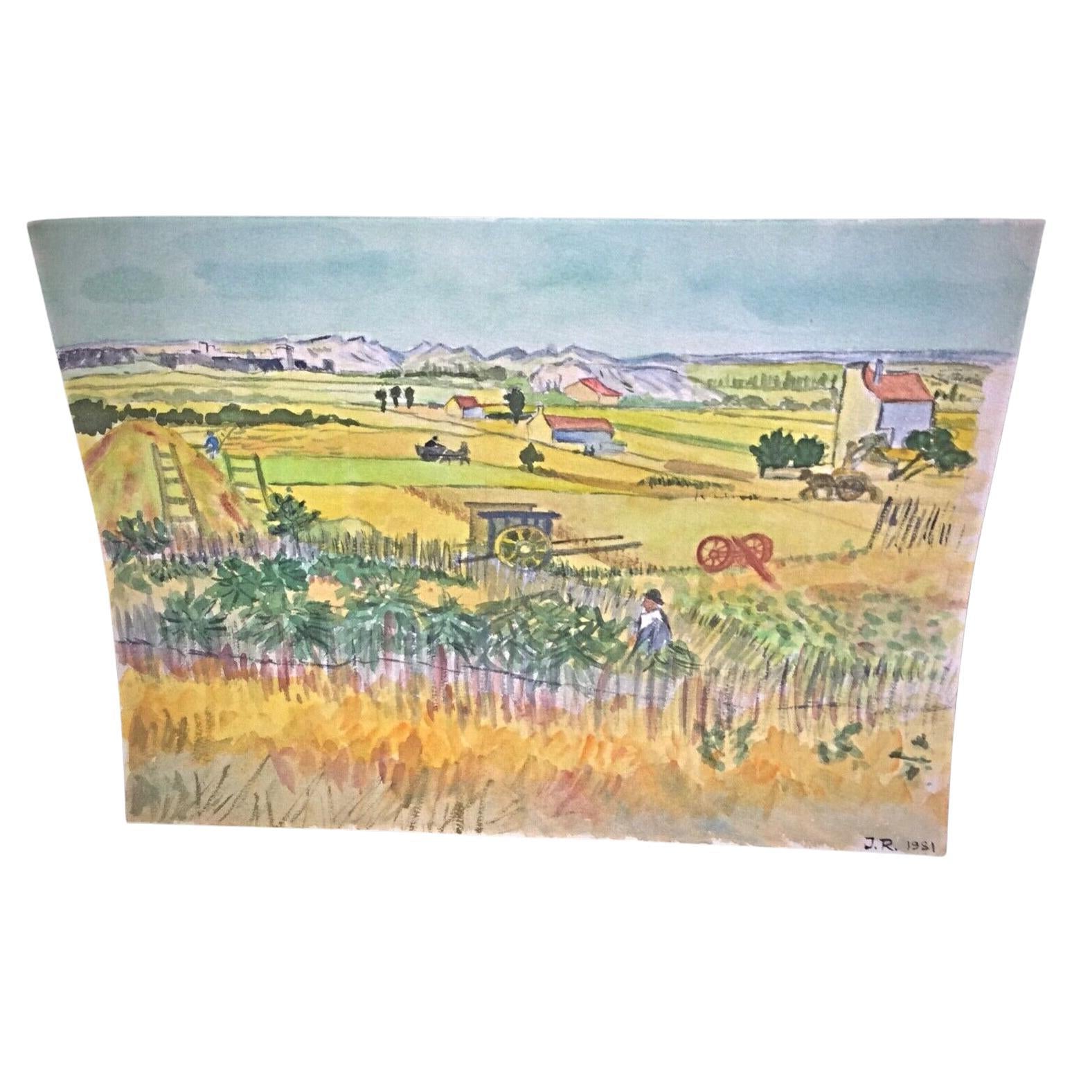 Original 1981 watercolor "Vast Fields" by J. René Rommel

