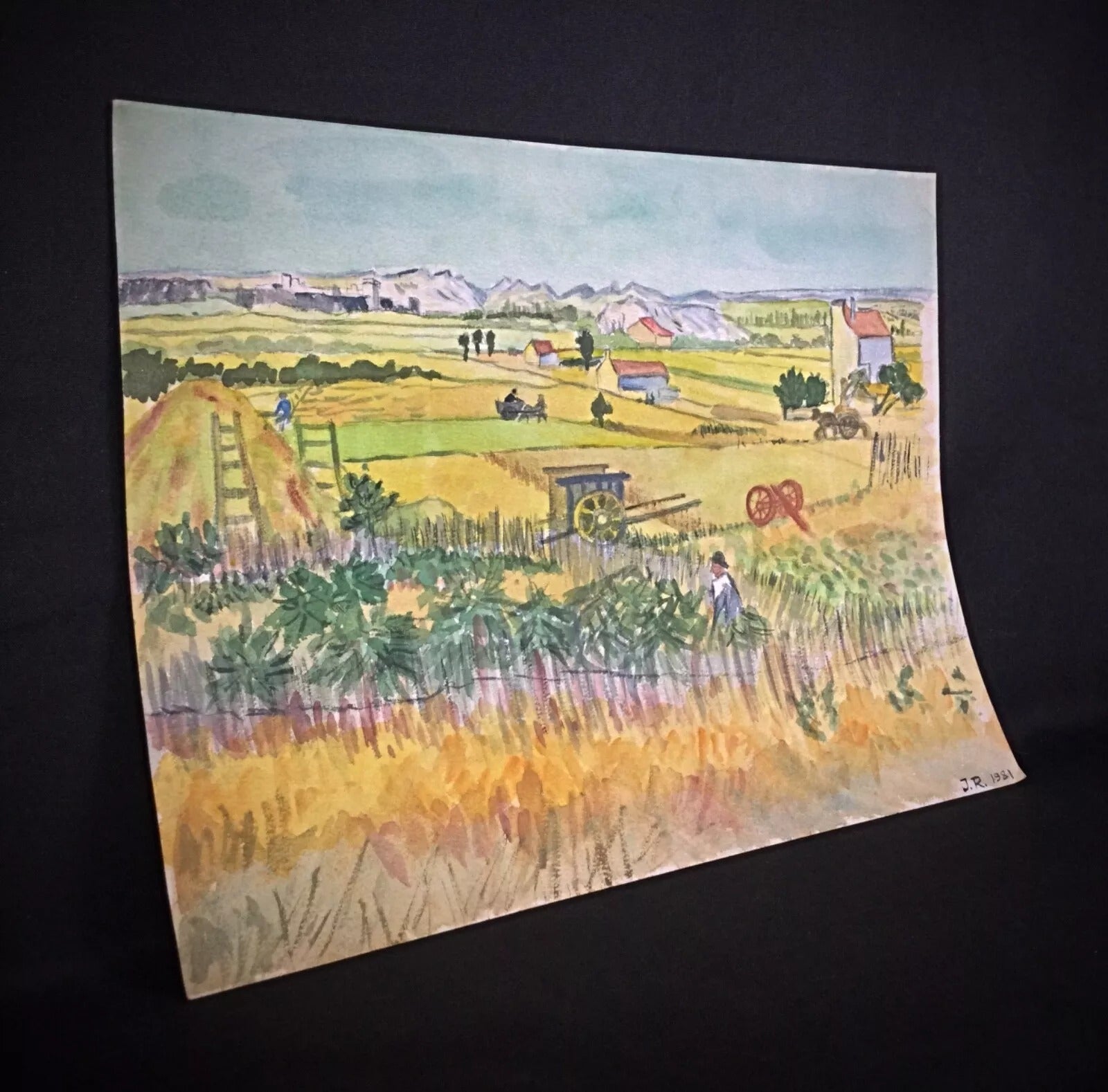 Tranquil countryside scene captured in an original 1981 watercolor

