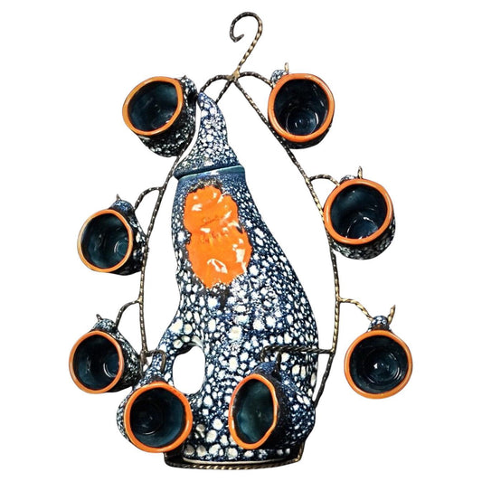 Vintage Vallauris ceramic liquor set with "Écume de Mer" design

