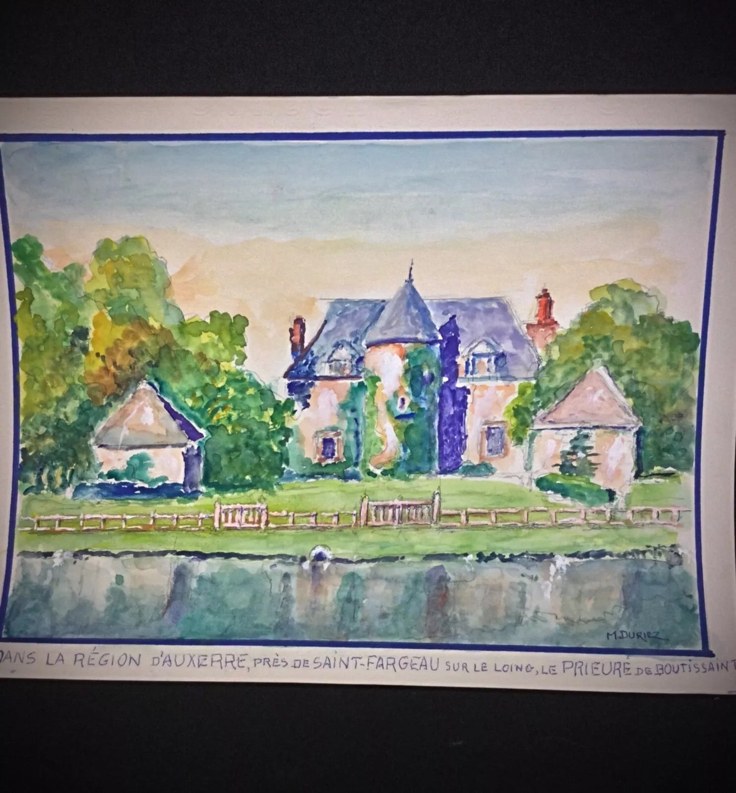 Close-up of countryside details with delicate brushwork in signed 1980s French painting