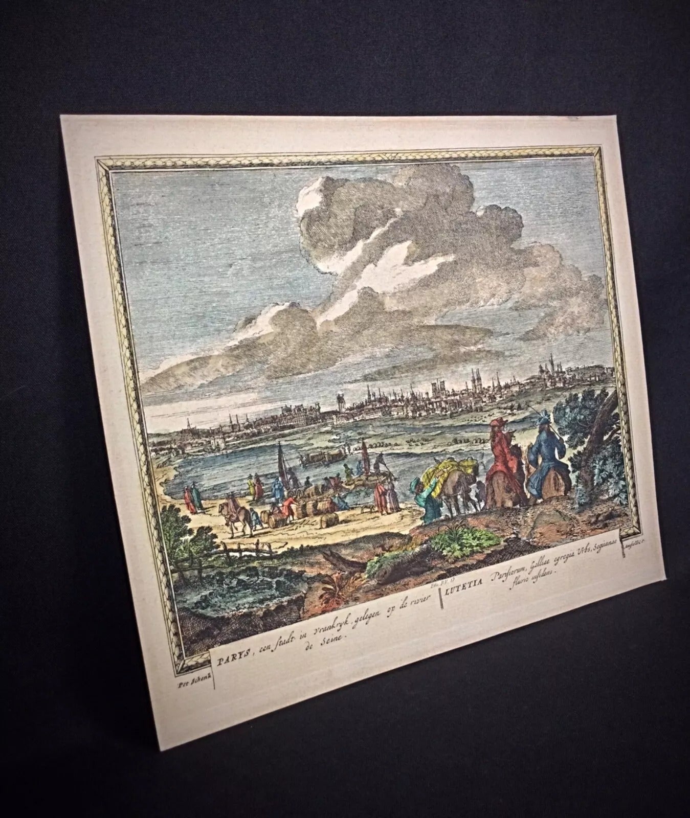 Antique print texture and paper detail with small stains around image and on back

