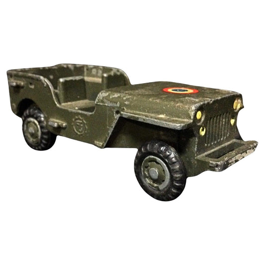Vintage France Jouets military toy car, side view
