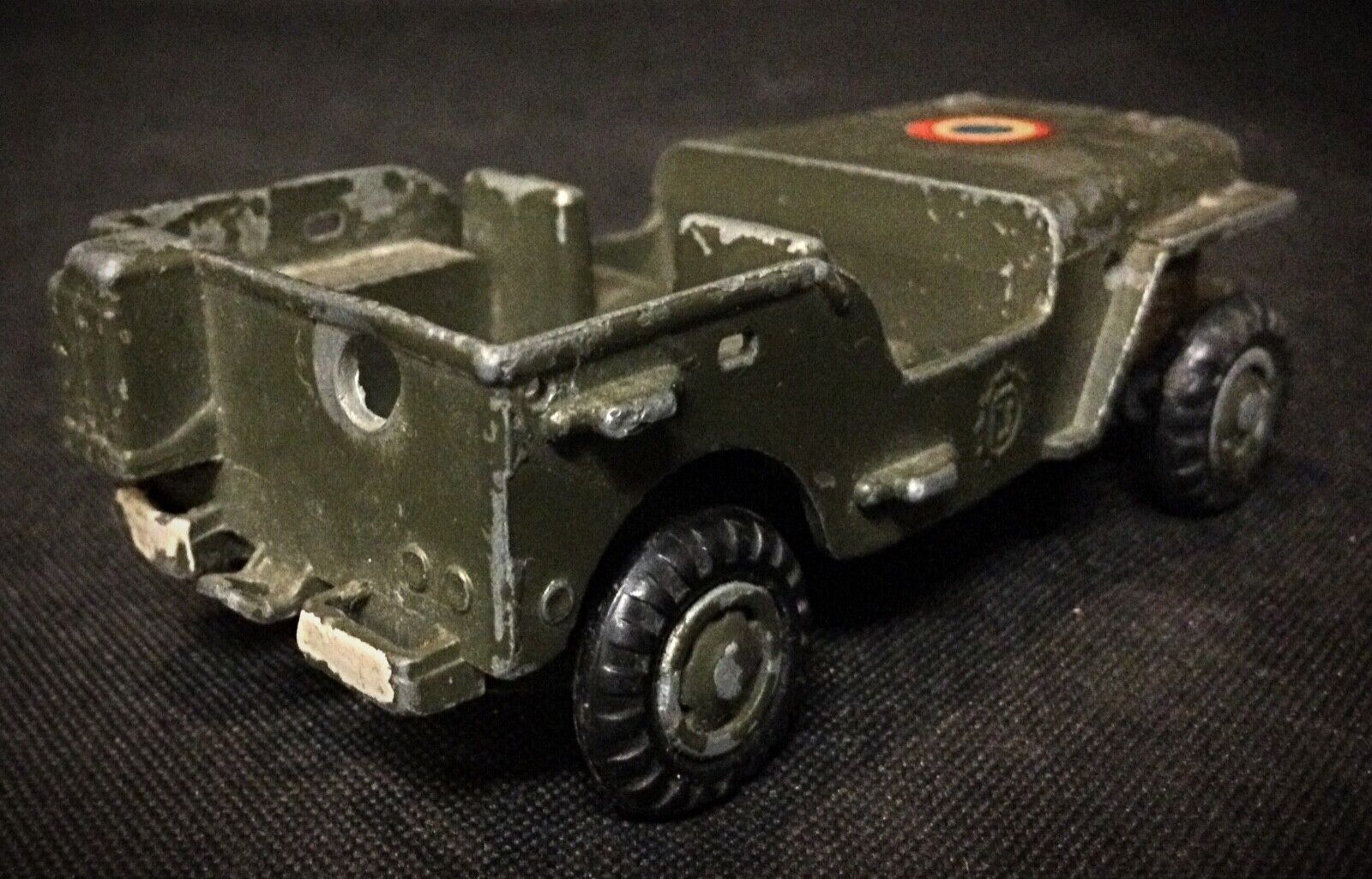 Top view of die-cast military vehicle model
