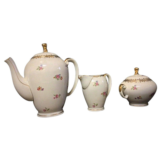 Authentic S.E.R France porcelain coffee pot, pitcher, and sugar bowl set
