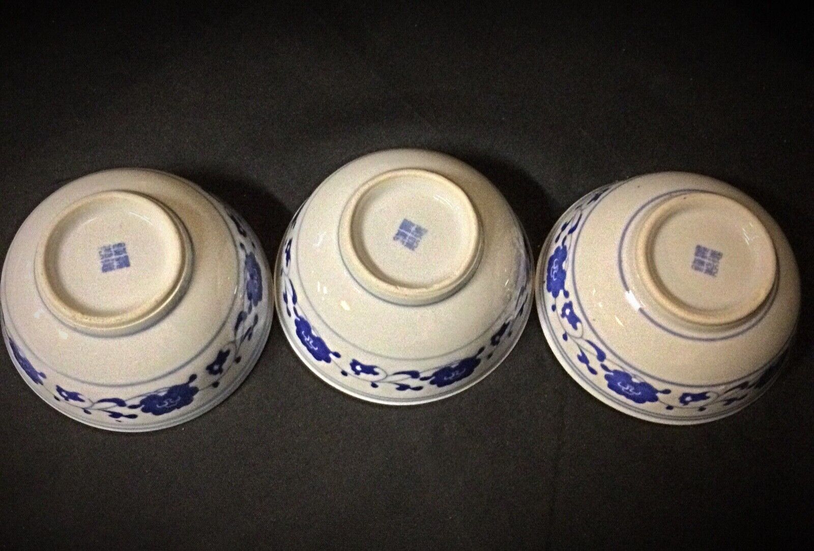 Classic white and blue Chinese rice bowls with traditional glaze
