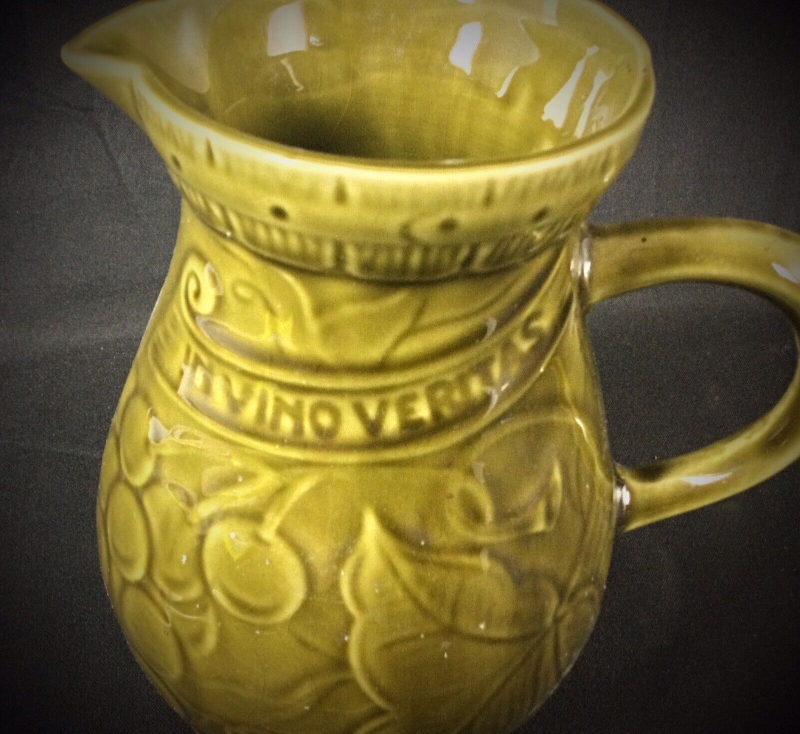 Elegant French Jug with Grape and Vine Design
