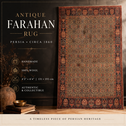 Tapis persan Farahan antique fait main 131 x 195 cm (4,3' x 6,4') années 1860 1B106