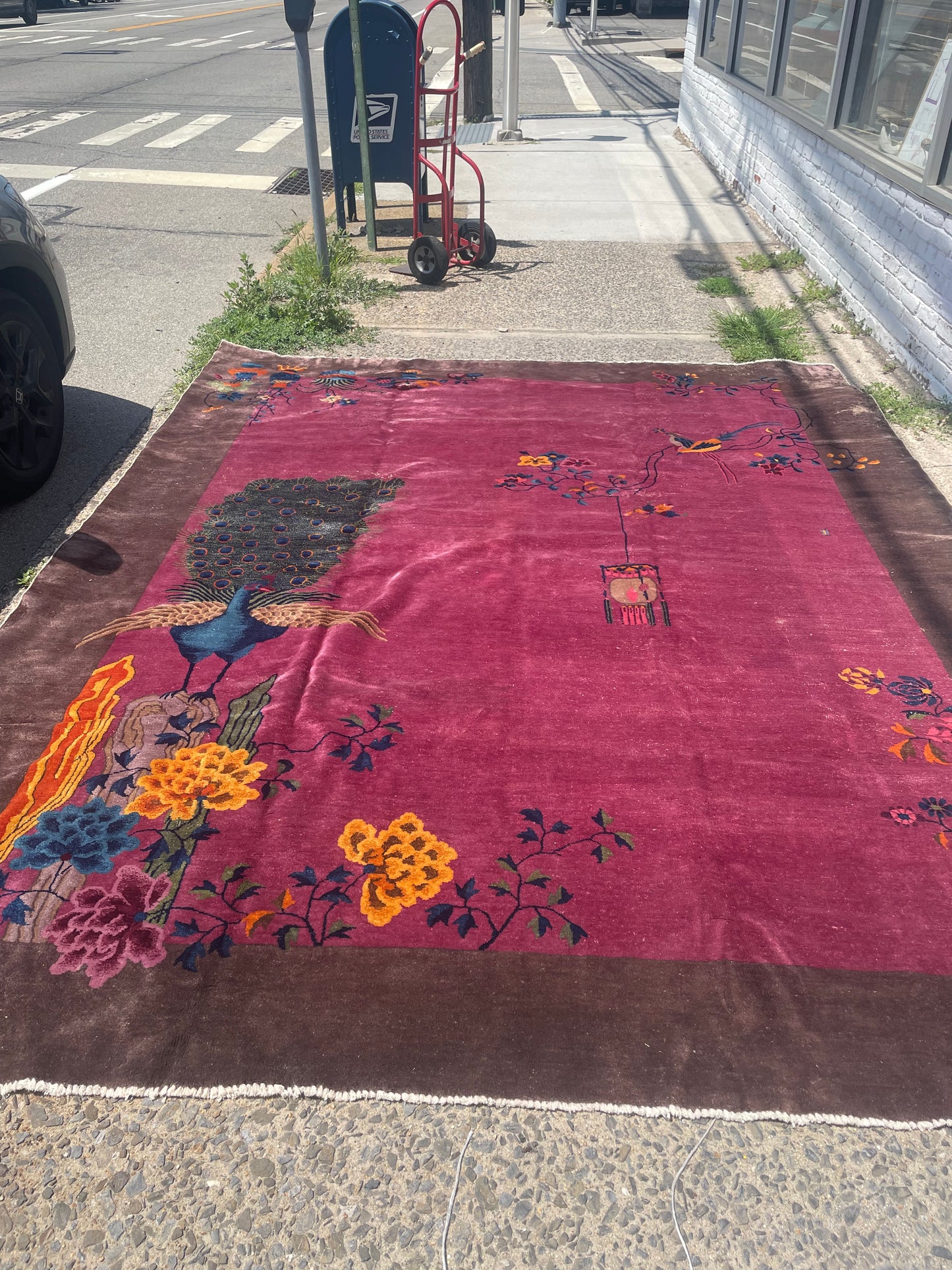 Tapis chinois Art Déco ancien fait main 277cm x 356cm (9.1' x 11.7') années 1920 - 1B885