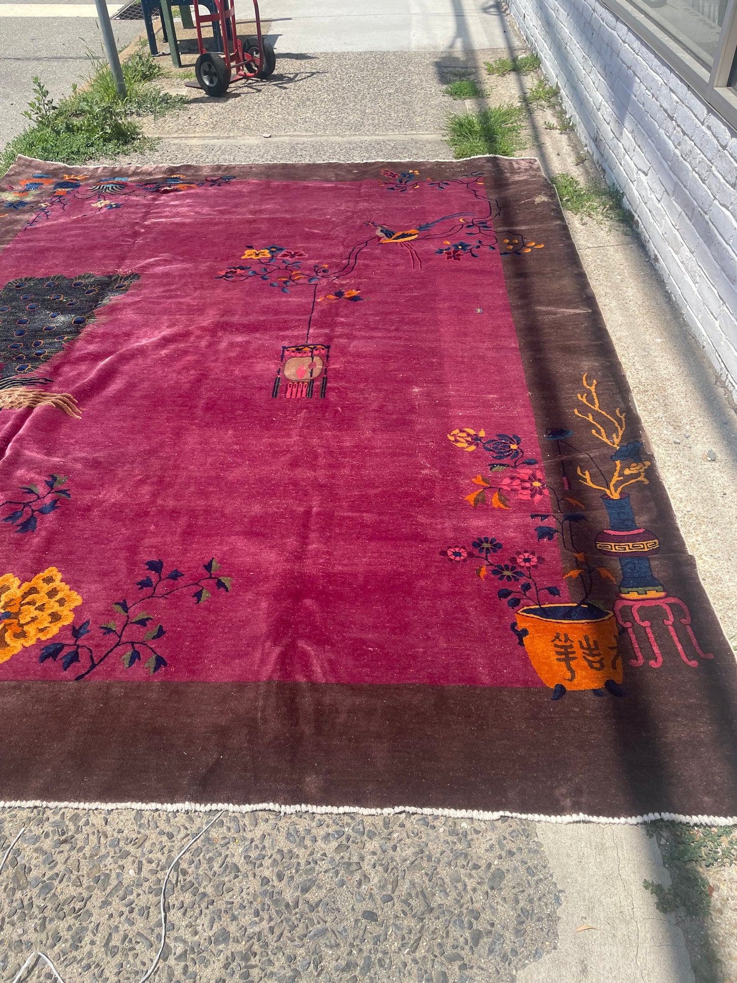 Tapis chinois Art Déco ancien fait main 277cm x 356cm (9.1' x 11.7') années 1920 - 1B885