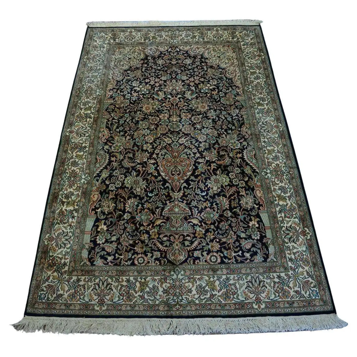 Handmade Vintage Persian Kashmir Rug displayed in a serene living room setting