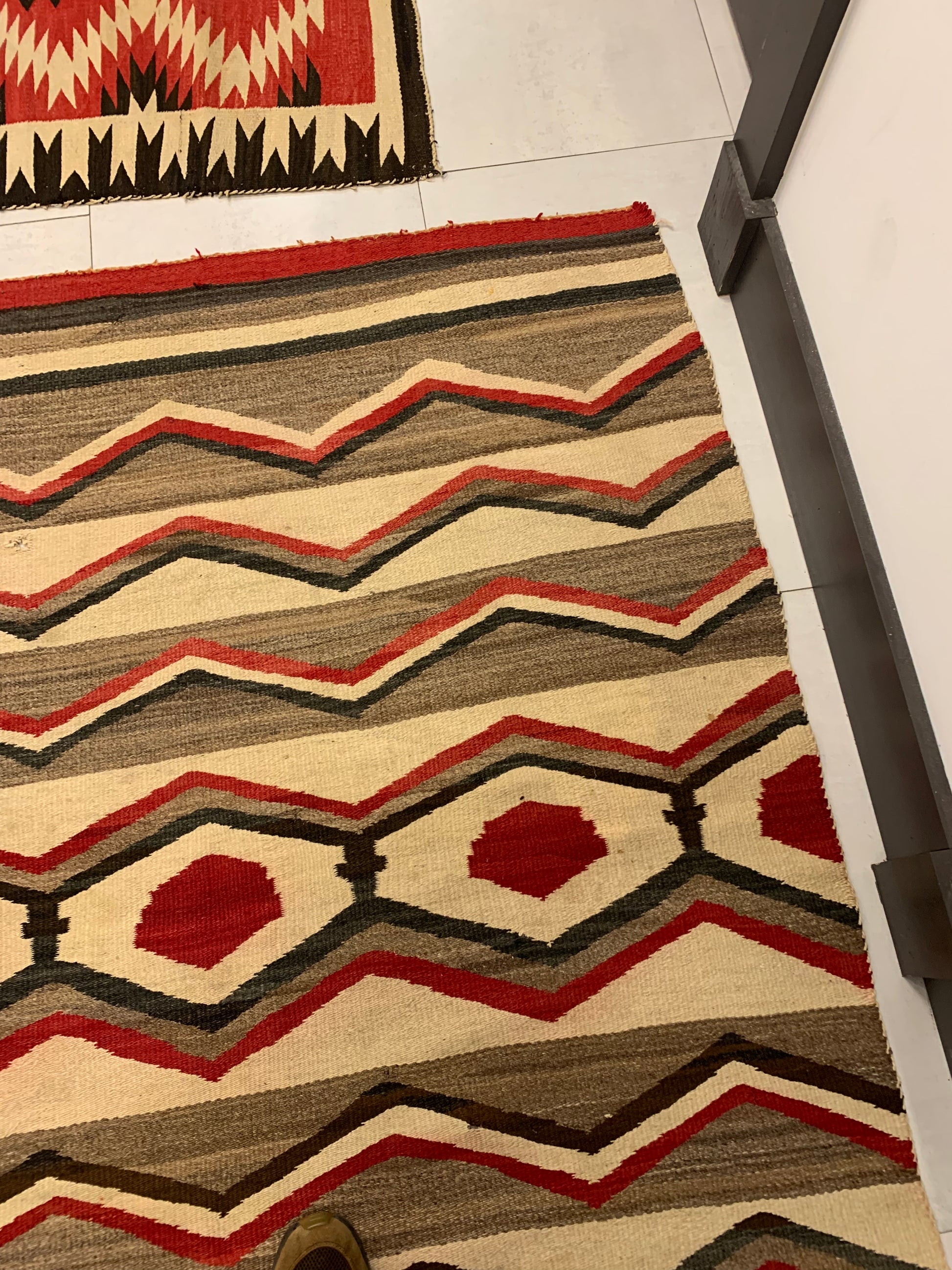 Close-up of the complex geometric pattern on the Handmade Antique Native American Navajo Rug Blanket