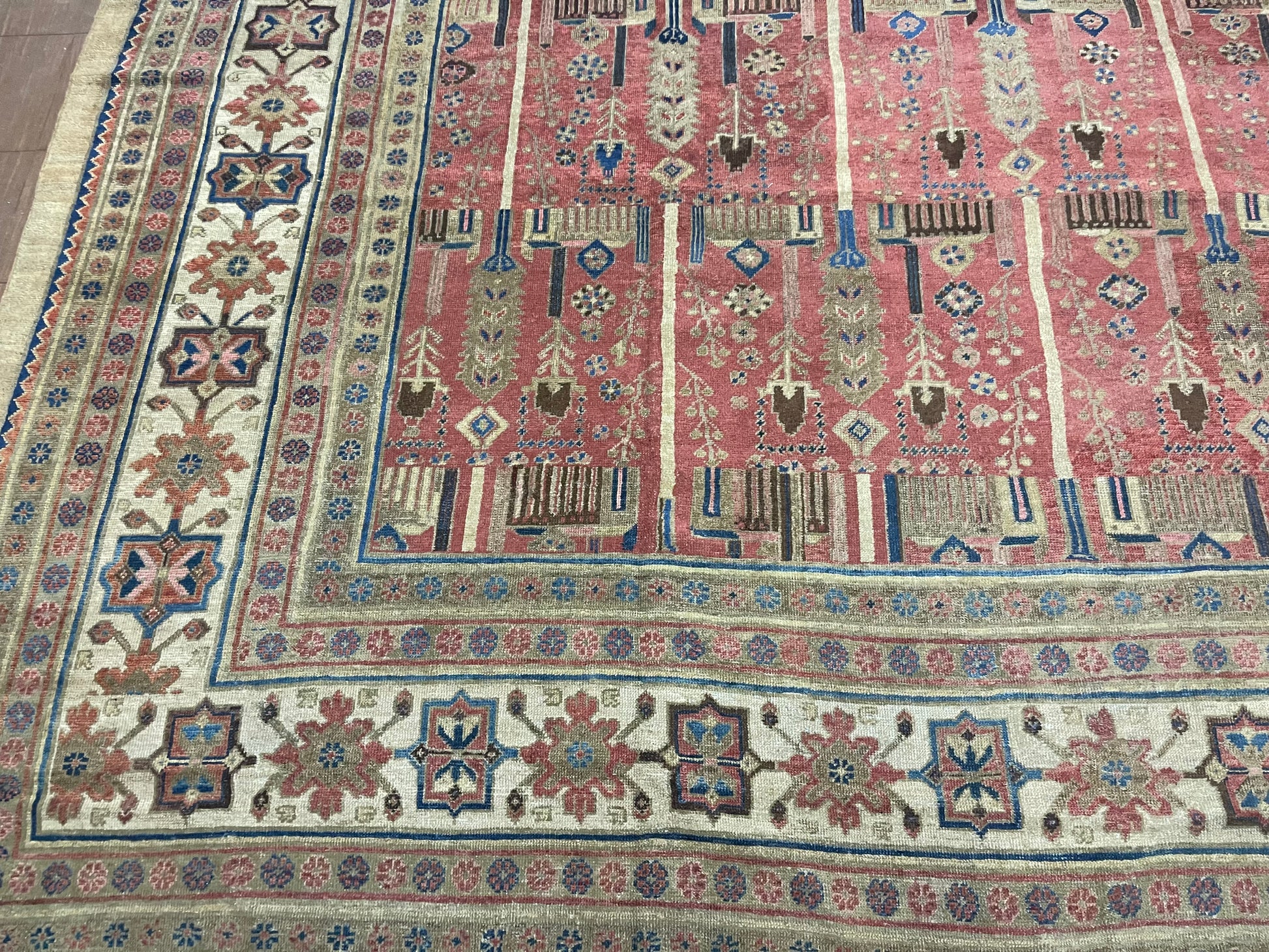 Overhead shot of the palace-sized rug displaying its grand dimensions