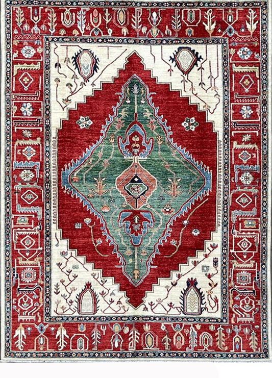 Main view of Handmade Contemporary Heriz Style ORA Rug - A 9.1 ft x 11.7 ft premium wool rug with intricate patterns and rich colors, designed exclusively by ORA (One Royal Art) for a blend of tradition and contemporary elegance