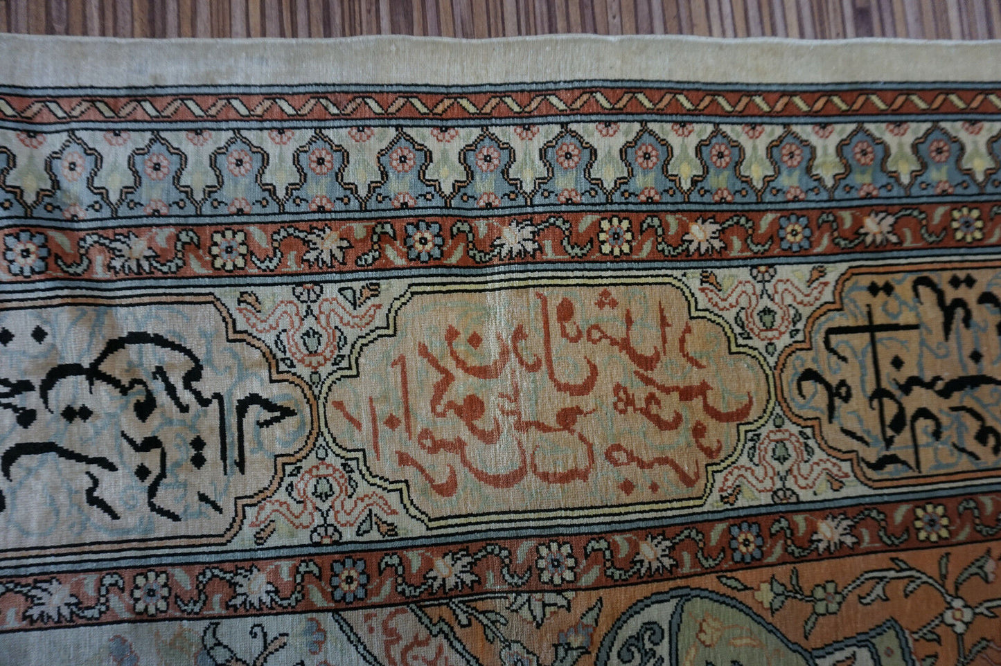 Back view of the Handmade Vintage Turkish Hereke Silk Rug showcasing craftsmanship