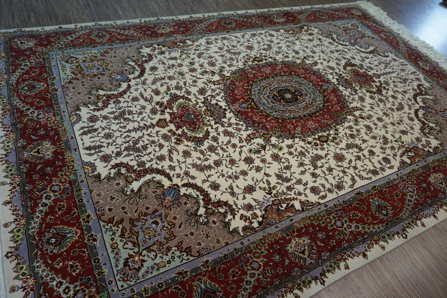 Angled shot of the Persian Tabriz rug adding sophistication to a modern living room