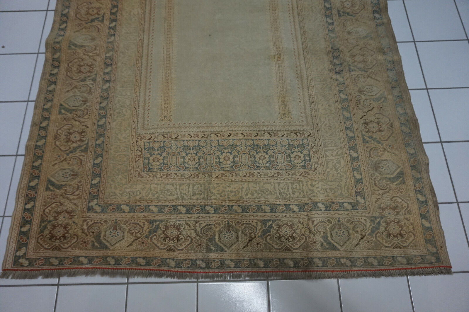 Detailed shot of the wool fibers and soft texture of the rug