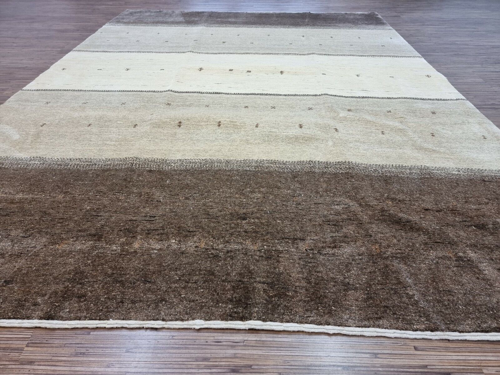 Artistic display of the Handmade Vintage Persian Style Gabbeh Rug as a focal point in the room