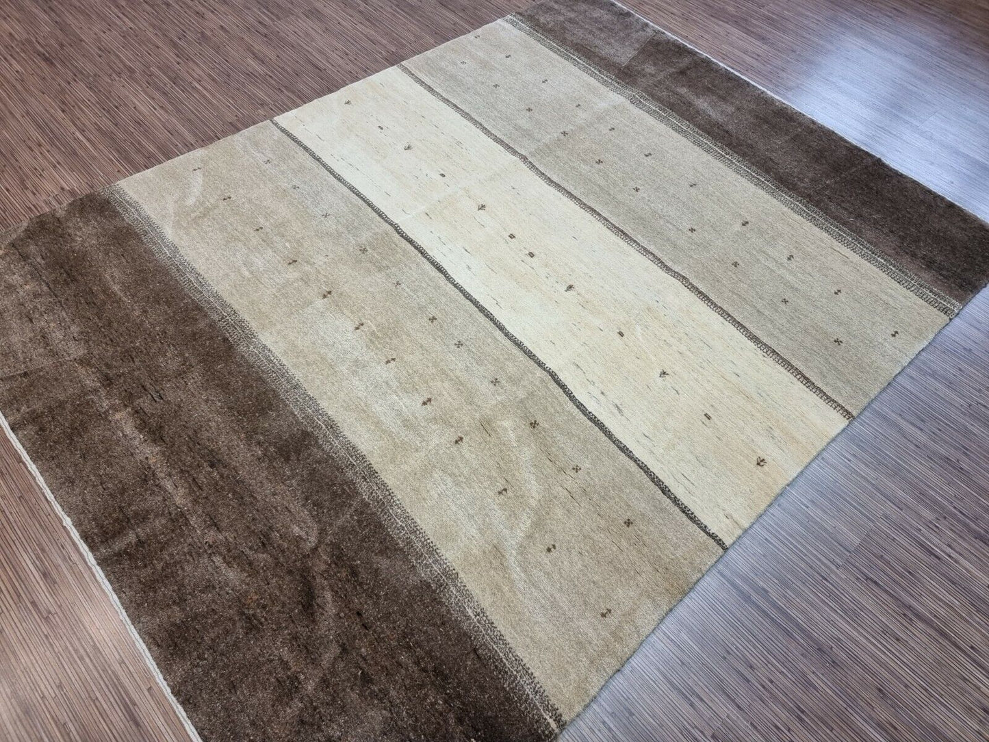 Angled shot of the Handmade Vintage Persian Style Gabbeh Rug complementing interior decor