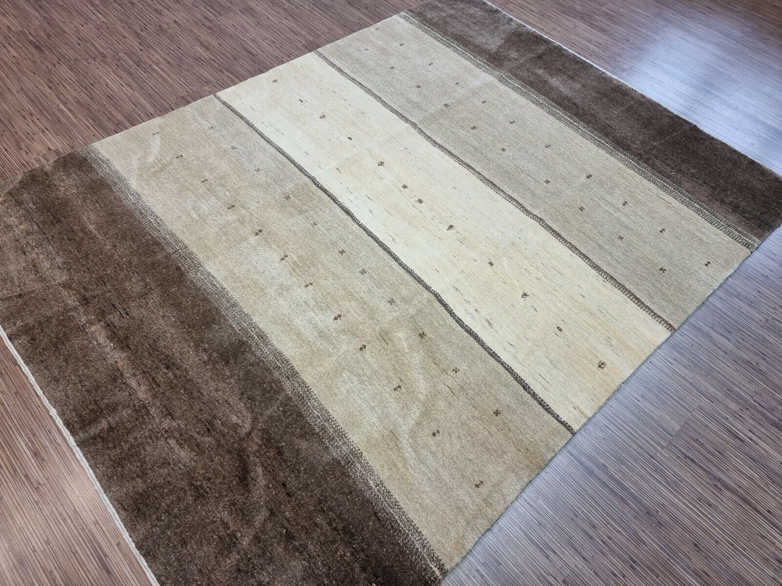 Angled shot of the Handmade Vintage Persian Style Gabbeh Rug complementing interior decor