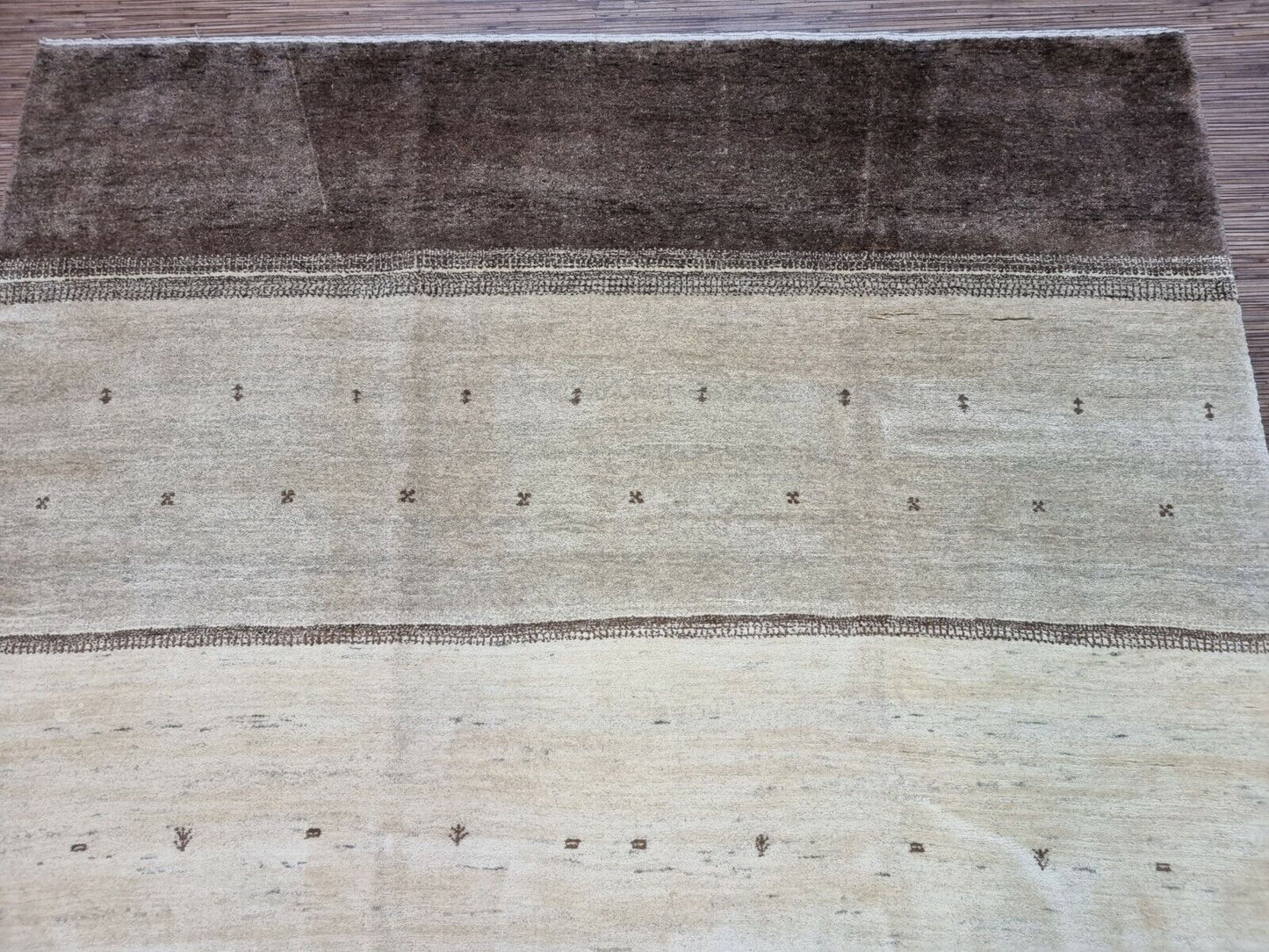 Front view of the Handmade Vintage Persian Style Gabbeh Rug highlighting its vintage charm