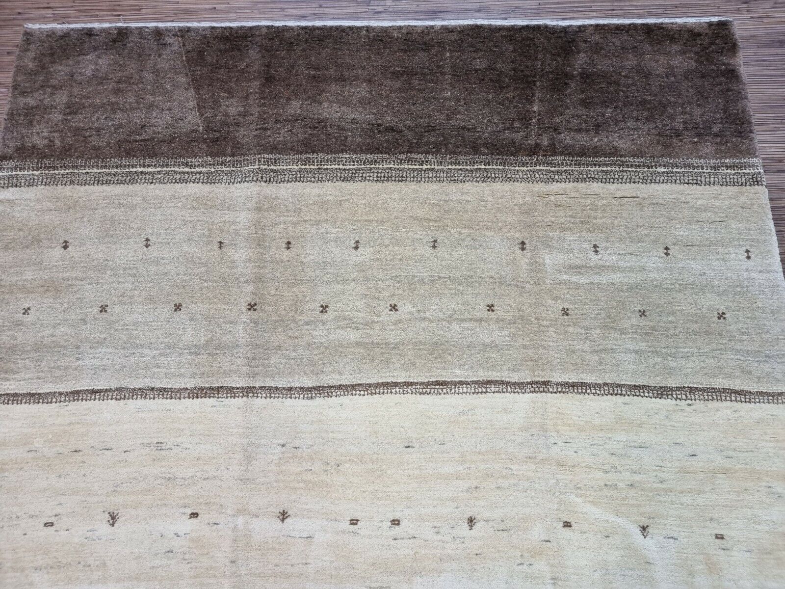 Front view of the Handmade Vintage Persian Style Gabbeh Rug highlighting its vintage charm