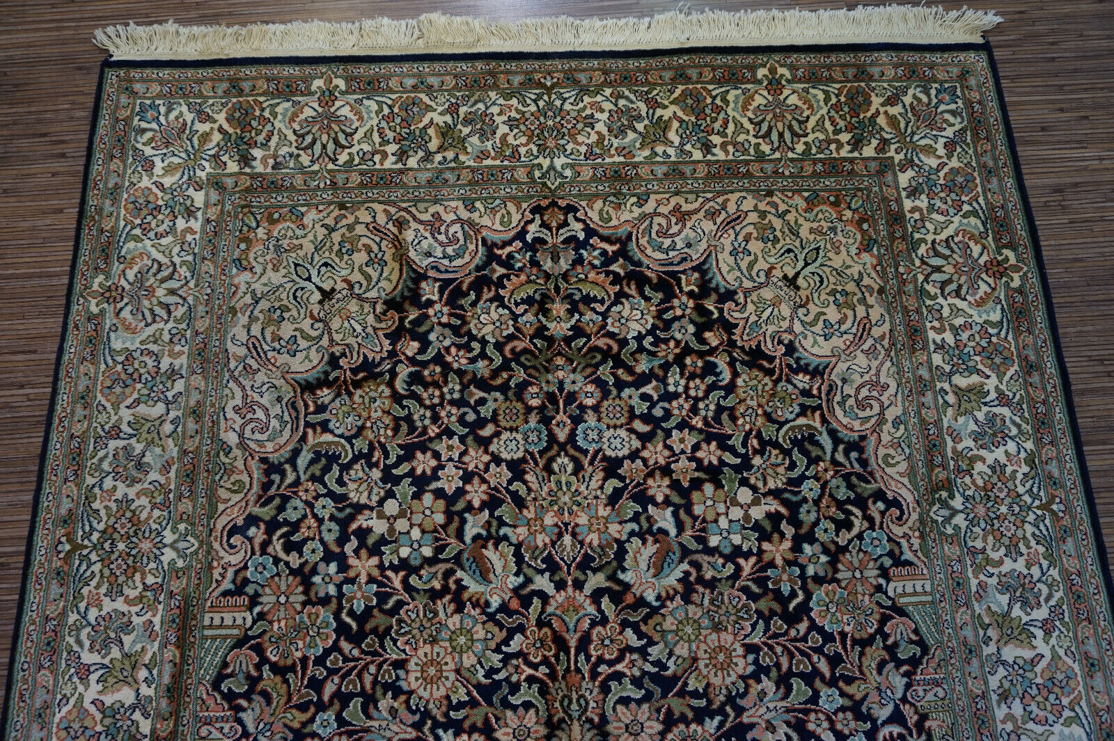 Front view of the Handmade Vintage Persian Kashmir Rug highlighting its spiritual significance