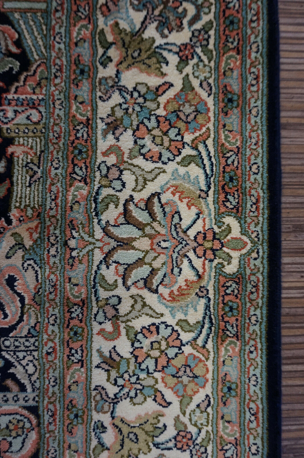 Overhead shot of the Handmade Vintage Persian Kashmir Rug displaying size and dimensions
