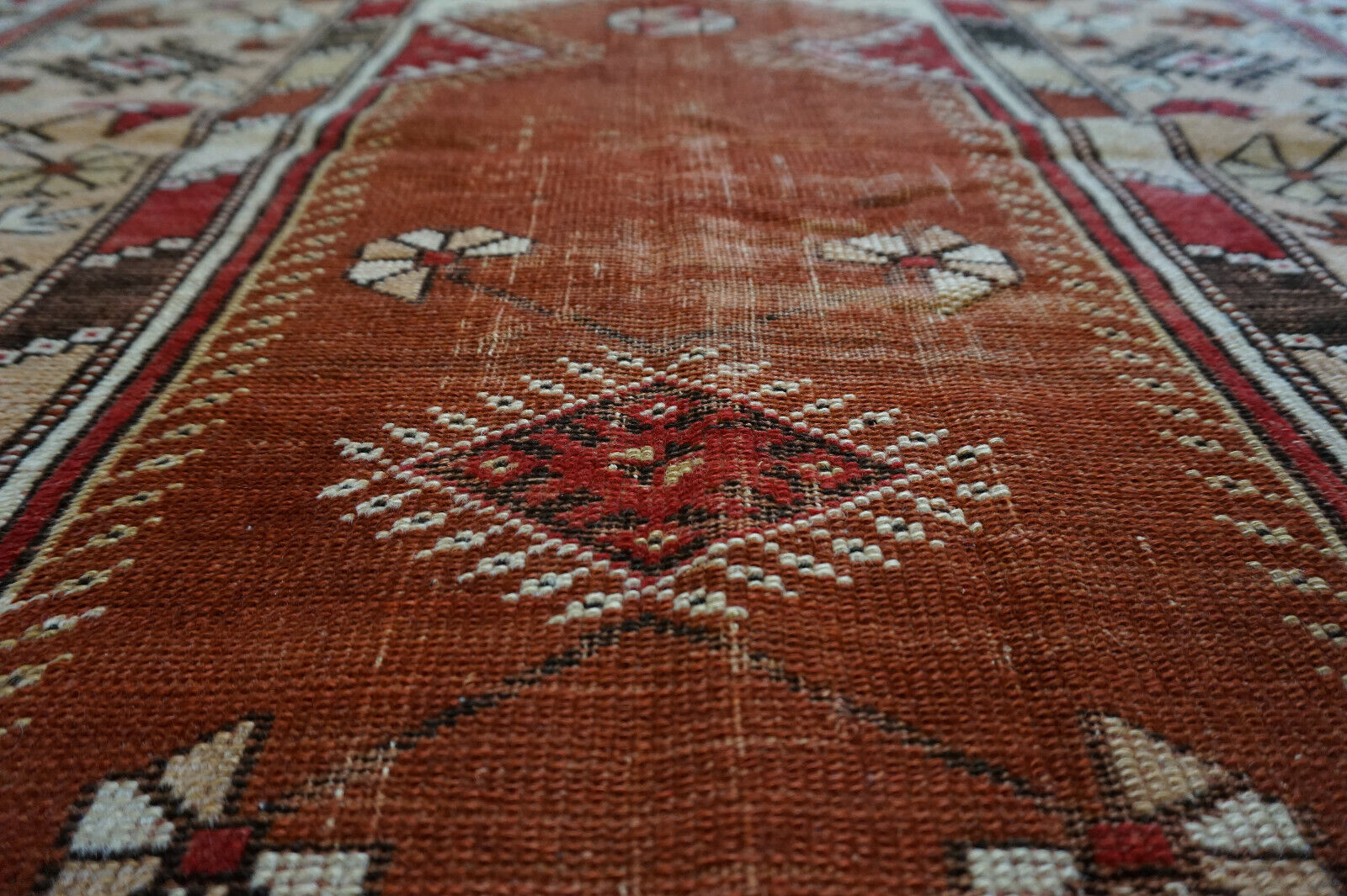 Overhead shot of the Handmade Traditional Turkish Melas Rug displaying size and dimensions