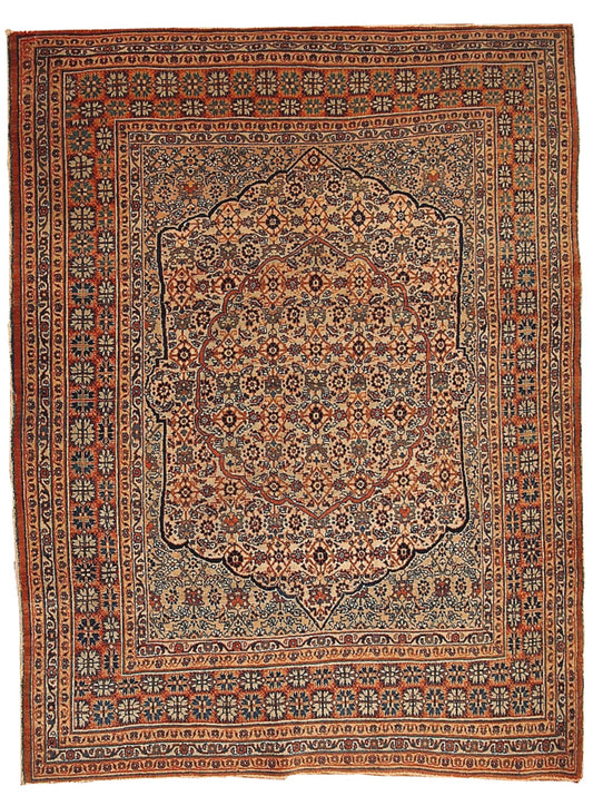 Handmade antique Persian Tabriz Hajalili rug 4.5' x 5.6' (137cm x 170cm) 1880s - 1B109
