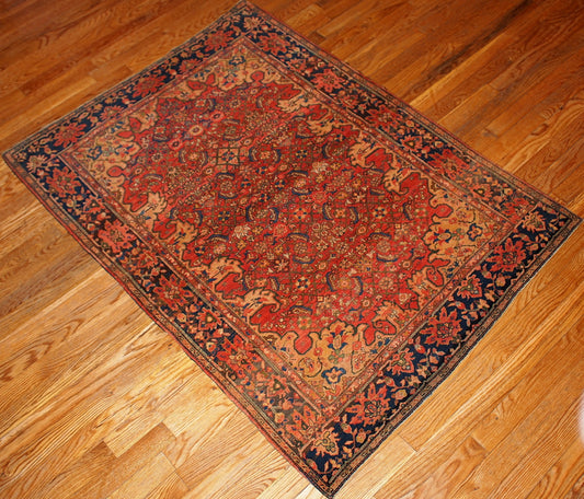 Handmade antique Persian Sarouk Farahan rug 3.5' x 4.8' (106cm x 146cm) 1880s - 1B139 - One Royal Art