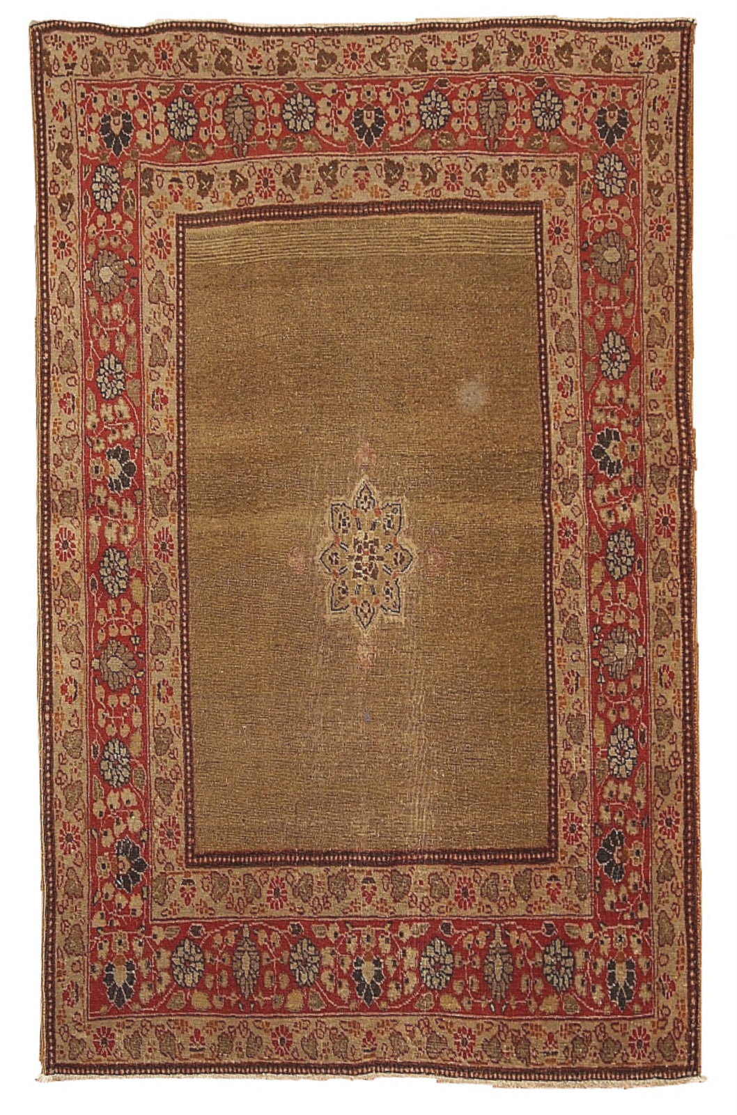 Handmade antique Persian Tabriz rug 3.10' x 5.5' (121cm x 167cm) 1900s - 1B152