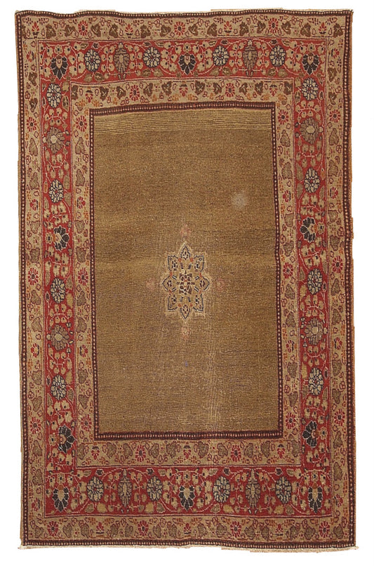 Handmade antique Persian Tabriz rug 3.10' x 5.5' (121cm x 167cm) 1900s - 1B152 - One Royal Art